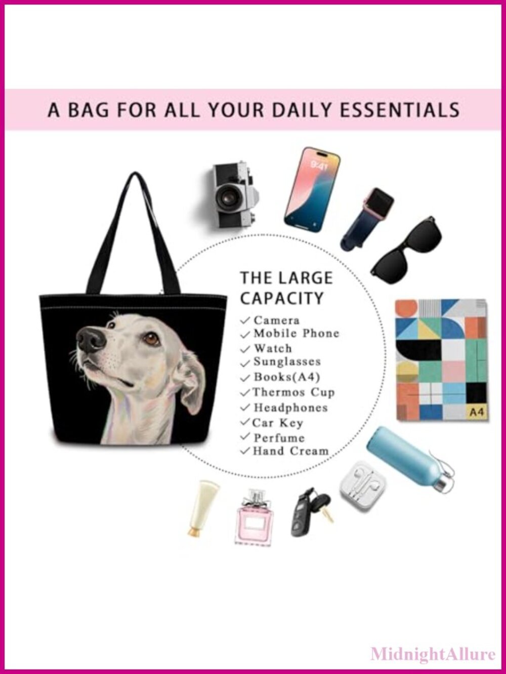 Greyhound Graphic Print Polyester Tote Bag Reusable Shoulder Carryall - Picture 6 of 6